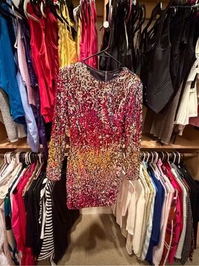 Multicolor Sequin Long Sleeve Mini Dress - Women's Party Dress